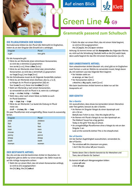 hugendubel Green Line 4. Auf einen Blick. G9 Klasse 8. Grammatik passend zum Schulbuch - Klappkarte (6 Seiten) bei. Online bestellen oder in der Filiale abholen