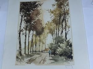zvab Spaziergang am Birkenweg. Lithographie um 1960 nach einem Aquarell von Hebbelinck Roger (1912 - 1987) Großer Ausverkauf