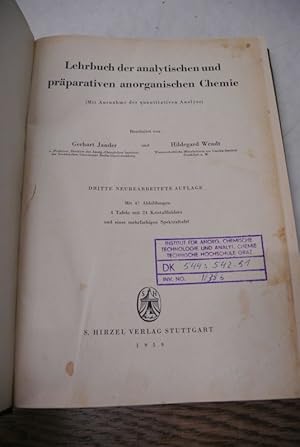 zvab Lehrbuch der analytischen und präparativen anorganischen Chemie. (Mit Ausnahme der quantitativen Analyse). von Jander Gerhart und Hildegard Wendt : Hardcover (1959) 3. Aufl Outlet